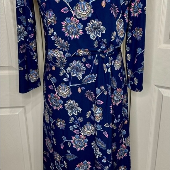 Talbots Woman’s Jersey Navy & Pink Paisley Midi Dress w/3/4 Sleeves. Sz 16 $10 - Picture 2 of 4